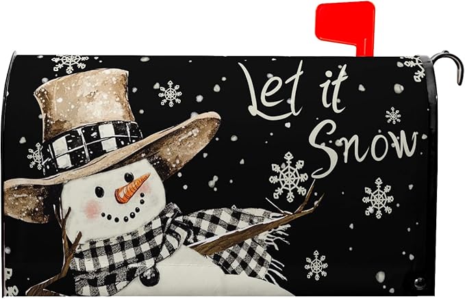 Winter Snowman Mailbox Cover Magnetic Large Size 25.5 x 21 Christmas Holiday Snowflakes Oversized Post Letter Box Wraps Decor for Outside Garden Yard Outdoor Decorations