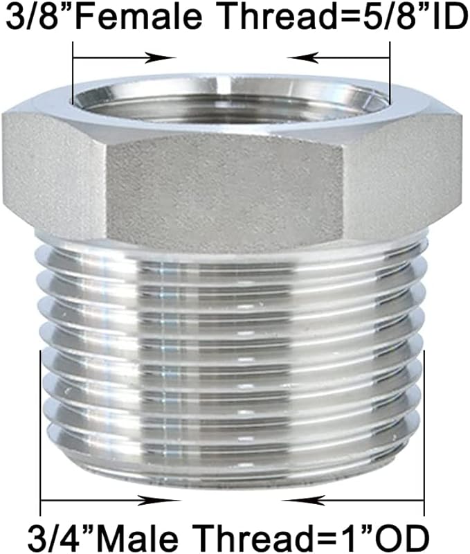 Joywayus Stainless Steel Hex Head Bushing Reducer Pipe Fitting 3/4 NPT Male × 3/8 NPT Female (Pack of 2)