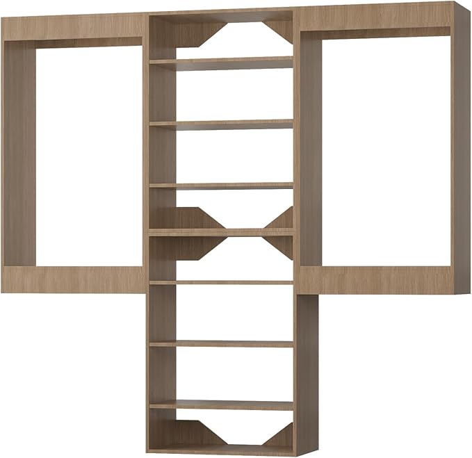 Modular Closet System, 84" Wide Closet Organizer System with Hanging and Towers, Wood Tower Closet Storage for Walk In Closets, Wall Mounted Wardrobe Organizer Kit System, Bedroom, Wood