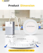 Ensenior 12 Pack 4 Inch LED Recessed Light, Dimmable, 3500K Neutral White, 750LM High Brightness, 9W 120V, 2 Pin, ERL-9X-ETL, Damp Rated, Ultra-Thin Canless Wafer Ceiling Light - ETL & FCC & IC