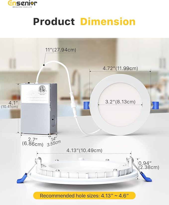 Ensenior 6 Pack 4 Inch Ultra-Thin LED Recessed Light with Junction Box, 2700K-6000K Selectable, 9W 75W Eqv, Dimmable, 750LM High Brightness - ETL Certified