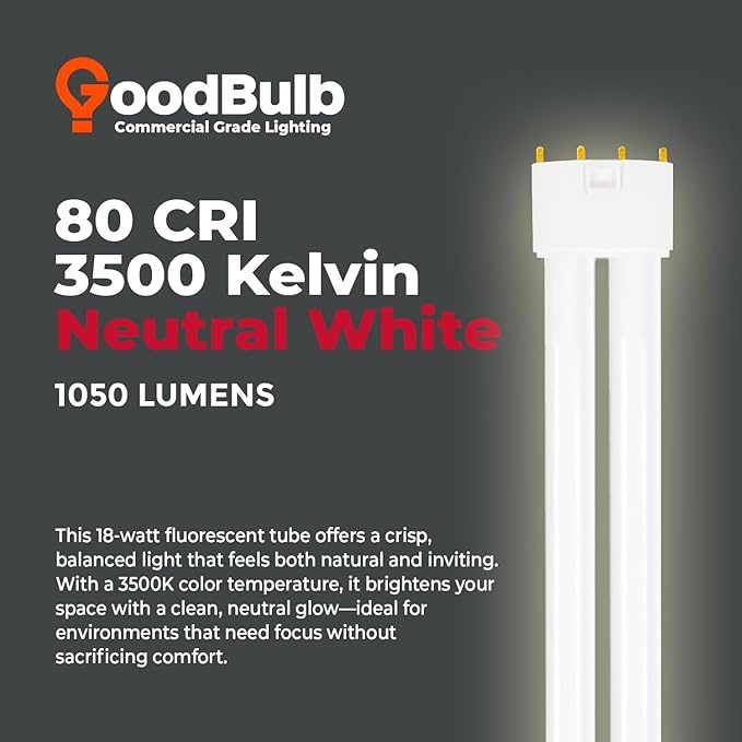 GoodBulb PLL18/835 18W 10.5" Twin Tube Compact Fluorescent Light Bulb 4-pin 2G11 Base 3500K Neutral White 1050 Lumen 36000 Hour Long Life Biax Pack of 10