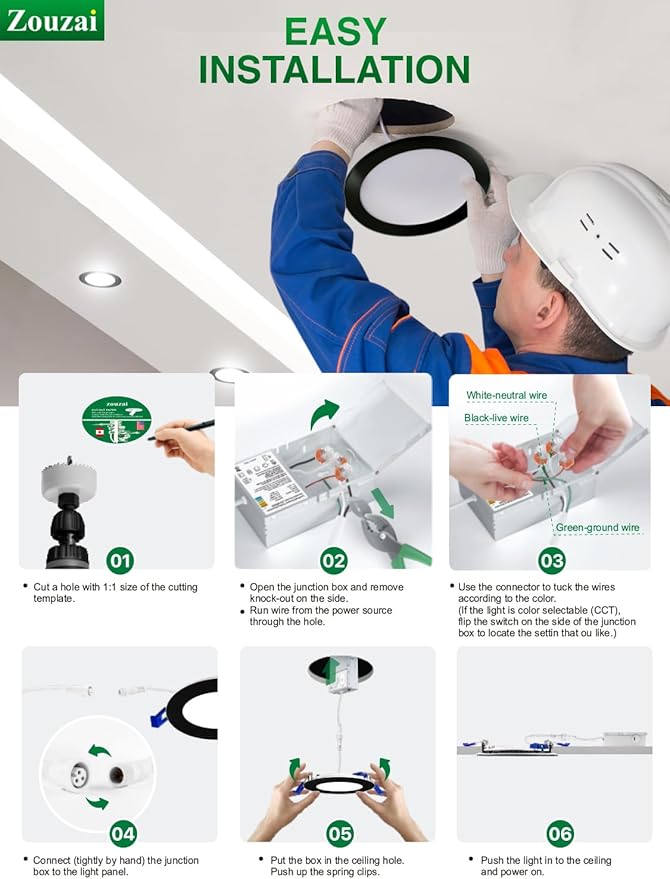 zouzai 16 Pack 4 Inch 5CCT Reset,Black LED Recessed Lights Dimmable 2700K/3000K/3500K/4000K/5000K, 9W Ultra Thin Recessed Lighting - ETL and Energy Star Certified