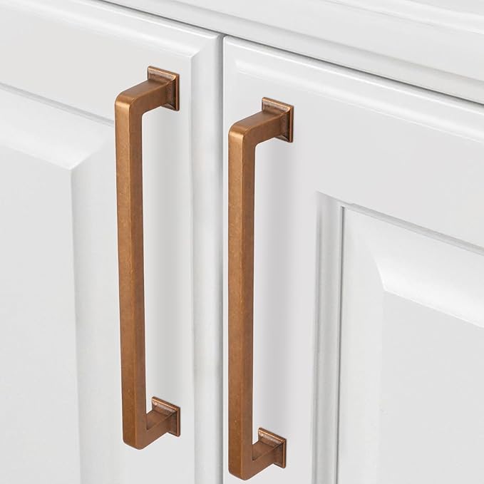 COTYKILEY 10 Pack 10 Inch(256mm) Antique Brass Kitchen Cabinet Handles Cabinet Pulls Vintage Drawer Pulls Aged Gold Bronze Kitchen Cabinet Hardware Kitchen Handles Drawer Pulls Dresser Handles