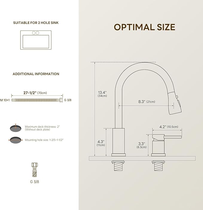 APPASO 2 Hole Kitchen Faucet, S304 Stainless Steel Two Holes Kitchen Sink Faucets with Pull Down Sprayer 3 Modes, Brushed Nickel High Arch Modern Faucet with Side Single Seperate Handle 2 Pieces