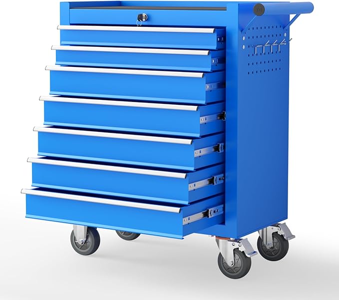 7 Drawers Rolling Tool Chest with Wheels, Portable Rolling Tool Boxes with Wheels, Tool Box Storage Cabinet with Locking System for Garage (Blue, 7 Drawers)