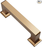 Alzassbg 10 Pack Champagne Bronze Cabinet Pulls, 3 Inch(76mm) Hole Centers Cabinet Handles Square Kitchen Hardware for Cabinets AL3046TGP