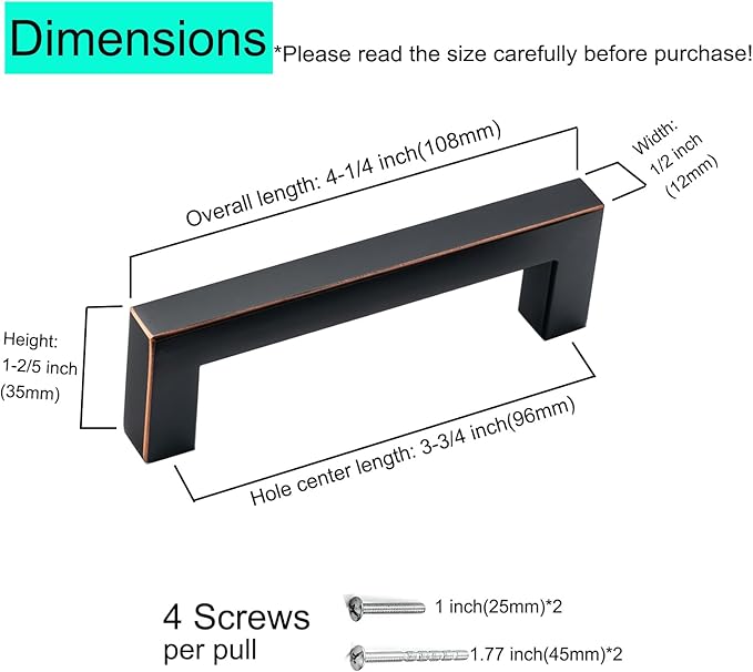 10 Pack Oil Rubbed Bronze Cabinet Pulls 3 3/4 Inch Stainless Steel Kitchen Cabinet Hardware Square Kitchen Handles for Cabinets Cupboard Handles Drawer Pulls