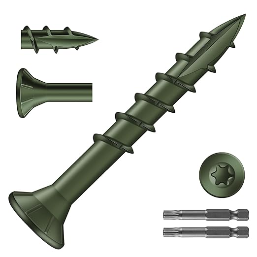#8 x 1-1/4" Deck Screws (1596Pcs) 8lb. Exterior Wood Screws. Carbon Steel, Green, Flat Head, Rust Resistant epoxy Coated, with T25 Star Bit