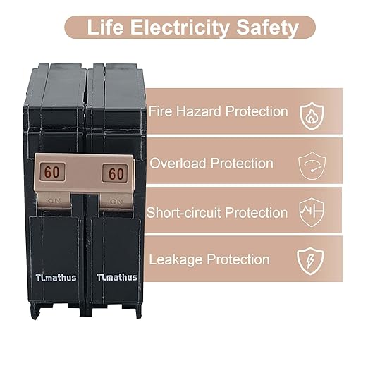 2 Pole 60 Amp Circuit Breaker Plug on Mount Standard Miniature Circuit Breaker Thermal Magnetic Protection