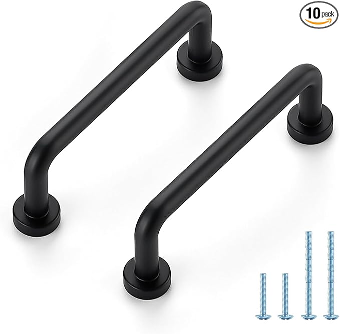 JOY DECOR Cabinet Pulls – 3 Inch Hole Center, Matte Black, 10 Pack, Zinc Alloy Cabinet Handles for Drawers & Cupboard – Vintage Style Hardware for Kitchen, Bathroom, Dresser, Furniture Makeover