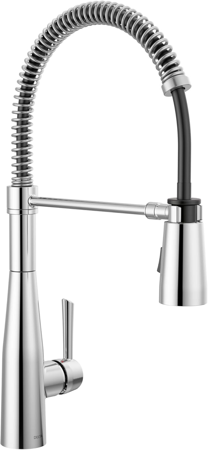Delta Essa Pro Style Commercial Kitchen Faucet with Pull Down Sprayer, Chrome Single Hole Kitchen Sink Faucet, Single Handle, Chrome 9613-DST