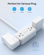 TROND 360° Rotating Plug 1.5FT Extension Cord, 4 Widely Spaced AC Outlets, Flat Plug Surge Protector, Wall Mount, Surge Protection Power Strip for Travel Kitchen Dorm Room Essentials, White