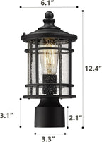 Emliviar Outdoor Post Lights 2 Pack - 12.5 Inch Modern Farmhouse Post Lamps with Seeded Glass in Black Finish, XE229P-S-2PK BK