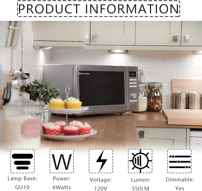 6W LED GU10 Range Hood Light Bulbs, LED Stove Appliance Light Bulb, Kitchen Light Replacement, 50W Halogen Light Bulb Equivalent, White 5000K, 550 Lm, Waterproof IP65, Dimmable, 2 Pack