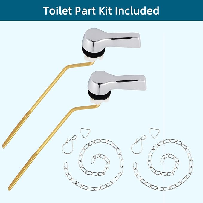 Hygie Rinse Metal Toilet Handle Lever Flush Replacement, 2PCS Universal Side Mount Toilet Handle with Stainless Steel Flapper Chains, Toilet Repair Kit, Chrome