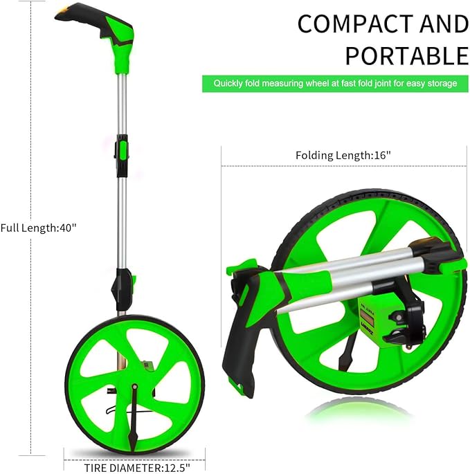 Zozen Distance Measuring Wheel in Feet, Walking Measure Wheel, Rolling Measurement Up To 10,000Ft, Double Collapsible/One Key to Reset/Kickstand to Keep Stand, and Carrying Backpack.