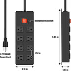 HHSOET Metal Magnetic Power Strip, 8 Outlet Mountable Socket, Wall Mount Heavy Duty Surge Protector, Catering for Your Every Need, Gaming Table Outlet with 6 FT Power Cord.(Black)