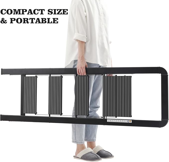 KINGRACK Aluminium 4 Step Ladder, Lightweight Step Stool with Non-Slip Pedals, Handrail, Foldable Step Ladder for Kitchen, Garage, Home, Space Saving, Sturdy and Portable, Black
