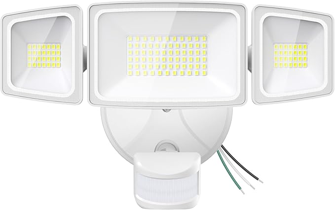 Onforu 65W LED Flood Light Motion Sensor Outdoor, 6500lm Security Light with Three Head, IP65 Waterproof Exterior Floodlight, 6500k Wall Light for Entryways Stairs Yard Garage