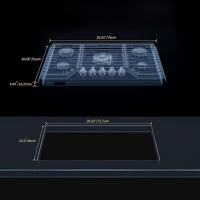 Empava 30 Inch Gas Cooktop, Stove Top LPG/NG Convertible, 5 SABAF Sealed Burners Made in Italy, Ion Ignition Technology,CSA Certified,in Stainless Steel, for Homes, kitchens