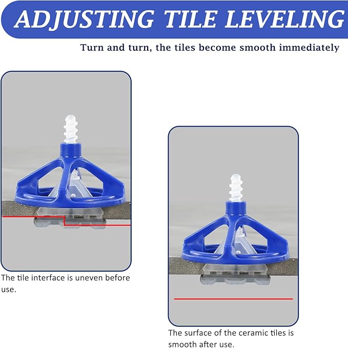 1/16'' Tile Leveling System with Rubber Mallet, 300 Pcs Tile Leveler Spacers Baseplates and 100 Pcs Reusable Caps, Tile Spacers Clips Kit for Professional Tile/Stone/Wall/Floor Installation