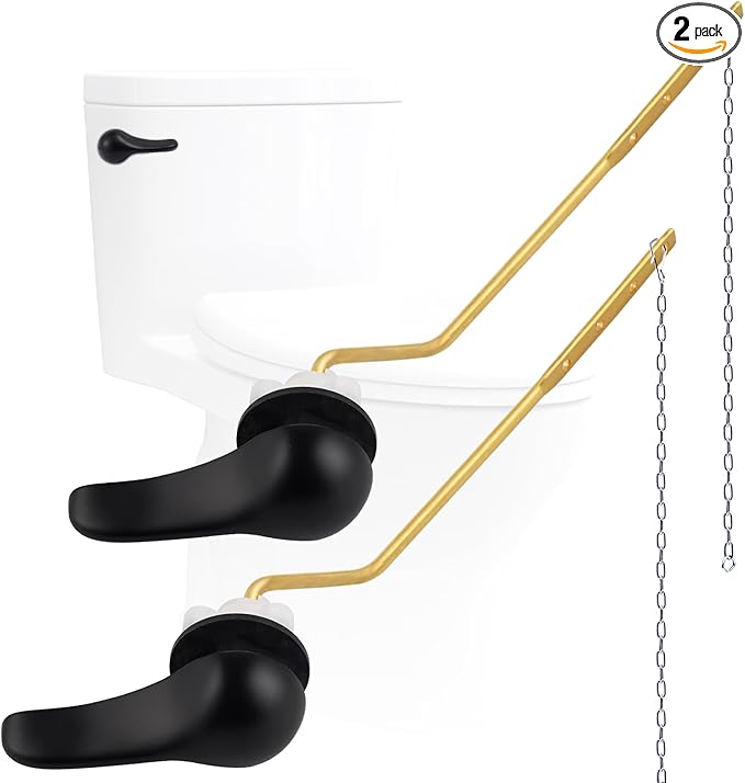 Hygie Rinse 2PCS Universal Metal Toilet Handle Replacement Kit Side Mount Toilet Lever Compatible with TOTO/Glacier Bay/Gerber, Toilet Flush Handle with Flapper Chain, Matteblack