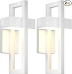 LamQee 2 Packs Modern Outdoor Wall Lights 3000K Integrated LED Outdoor Wall Sconces Lighting, Contemporary Exterior Lighting Fixtures Outside Wall Mount Lights for House Porch Door Garage, Matte White