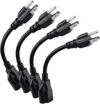[ETL Listed] Miady Short Power Extension Cord Outlet Saver, 16AWG/13A, 3 Prong (4 Pack, Black, 8 Inch)