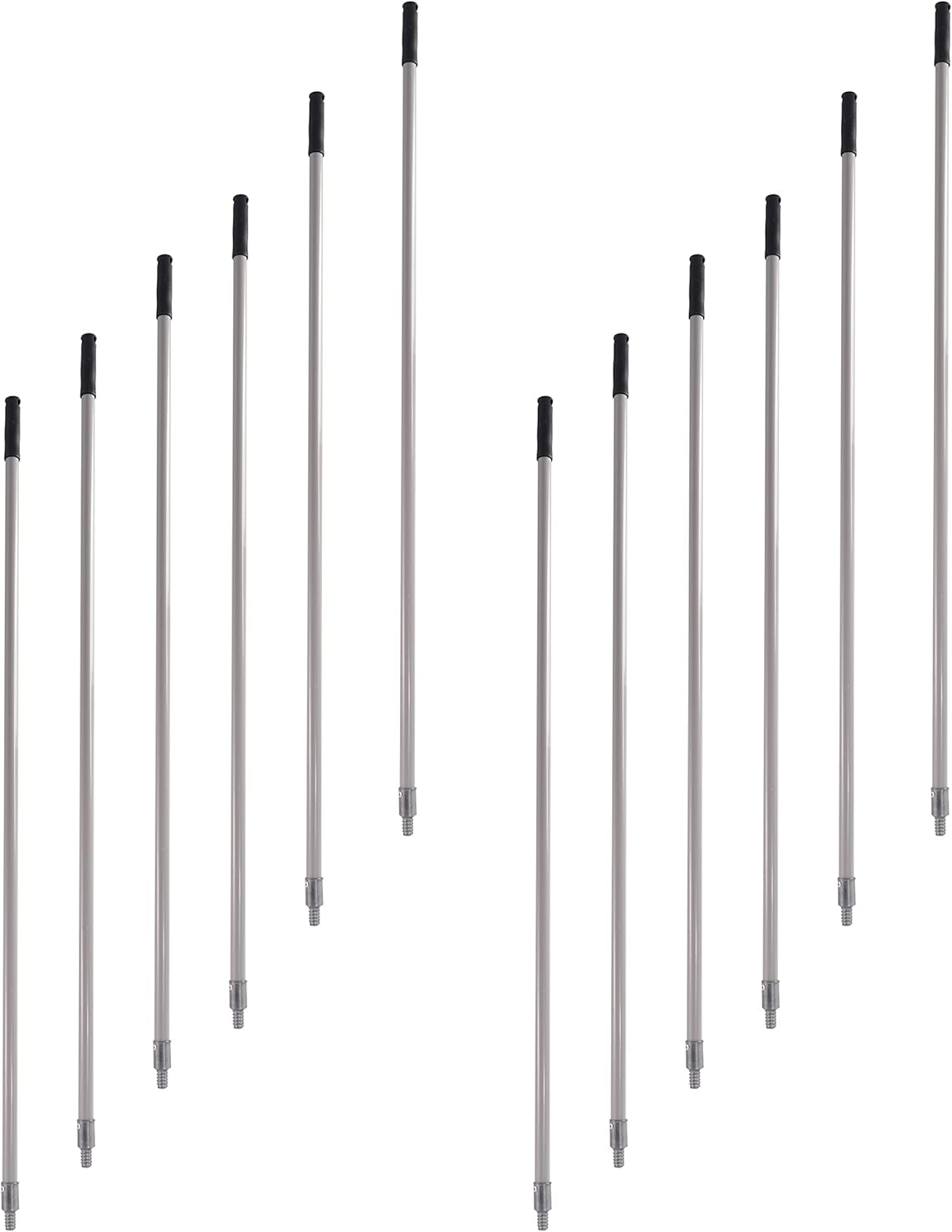Matthew Cleaning Commercial Screw On Mop Handle for Floor Cleaning Heavy Duty Mop Head Replacement Holder 60inch with Threaded Metal Tip(Gray, 12 Pack)