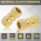 1/2 Inch Compression Fitting,10 Pcs Brass Compression Tube Pipe Fittings, 1/2" OD X 1/2" OD Compression Union Connectors & 10 Pcs Sleeves Ferrules (Pack of 20)