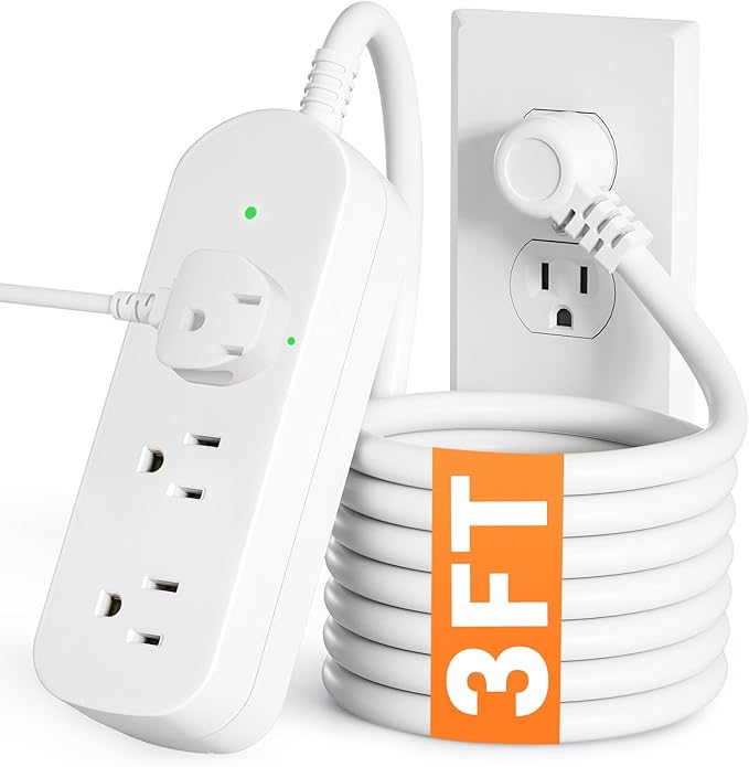 Short Extension Cord, 3 Outlets 3ft Extension Cord, 1875W Weatherproof Small Surge Protector, Mountable Small Extension Cord for Home, Outdoor, Travel.