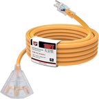 EP 15 Ft 14/3 SJEOW Heavy Duty Outdoor Extension Cord, Yellow 3-Outlet Power Cable with LED Lighted Plug, Water-Resistant for Indoor/Outdoor Use, Lawn, Garden, Appliances & Tools