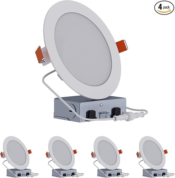 HALO HLB Recessed Lighting 6 Inch LED Canless, Ceiling and Shower Light, Dimmable w/Selectable Lumens and Color Temperatures 4-Pack- HLB6LSFS5-4PK