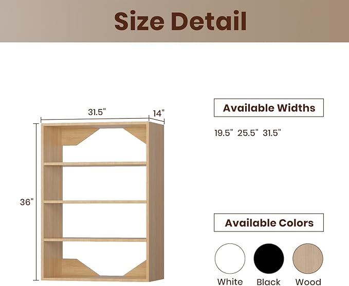 ROOMTEC 31.5" Shelf Short Tower Closet Unit, Modular Closet System with Shelf, Wardrobe Organizer for Bedroom or Walk-in Closet, Wall Mounted, Customizable Clothes Storage Unit, Wood
