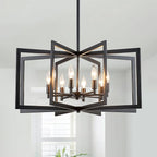 Black Chandelier 8-Light, 26" Modern Industrial Dining Room Light Fixture, Large Geometric Pendant Lighting for Living Room Kitchen Foyer Office, Large Hanging Chandelier
