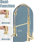 Kitchen Faucet, Commercial Kitchen Sink Faucets with Pull Down Sprayer, Stainless Steel Faucets for Kitchen Sinks, Dual Function Spray Head, Single Handle Spring Kitchen Faucets -Gold