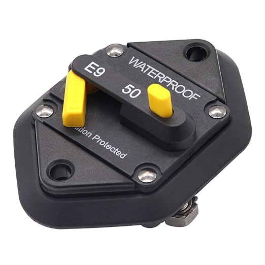 50 Amp Circuit Breaker with Manual Reset for Car Audio RV Truck Boat Marine, DC 12V - 48V | Waterproof IP67 Protection 50A Panel Mount
