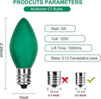 25 Pack C7 Ceramic Christmas Replacment Bulbs, Green Light Bulbs for E12 Candelabra Base Outdoor/Indoor Christmas String Lights, 5 Watt