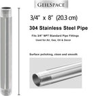 GeilSpace 3/4" x 8" Stainless Steel Pipe, 304 Pipe Nipple Fits Standard 3/4 Inch Threaded Pipes and Fittings, DIY Industrial Metal tube (2 PCS)