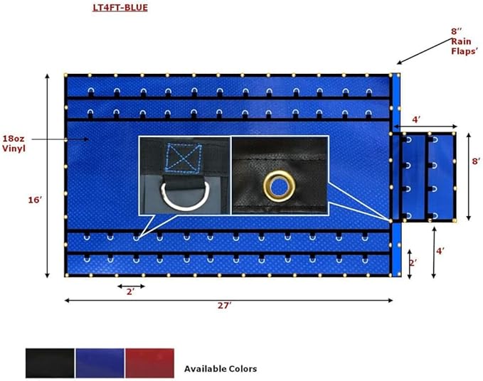 Mytee Products 2 Pack 16' x 27' Flatbed Tarps Heavy Duty 18oz Steel Tarp with Flap - Blue