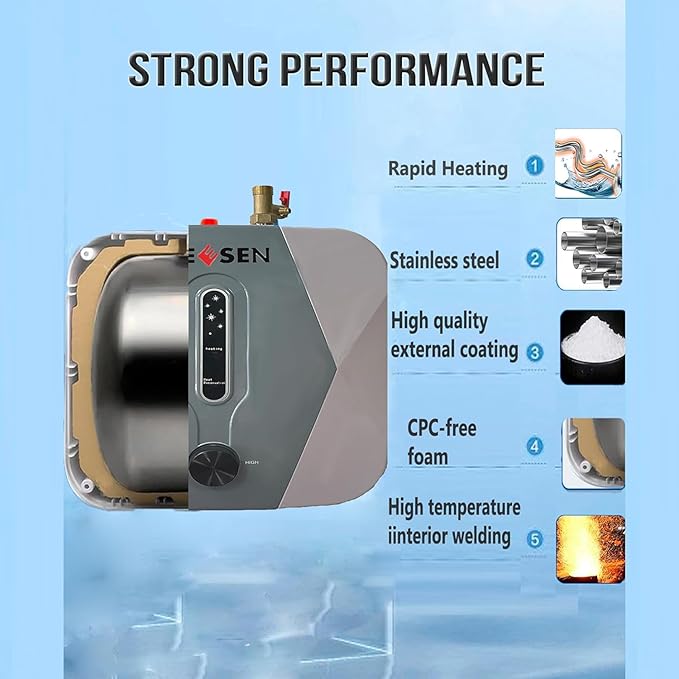 1500W 10L 110V US Plug Compact Size Instant Electric Tank Home Hot Water Heater Kitchens Hair Salons IPX4 Mini Instant Tankless Shower for Kitchen Bathroom 3 GallonNQY2 (10L)