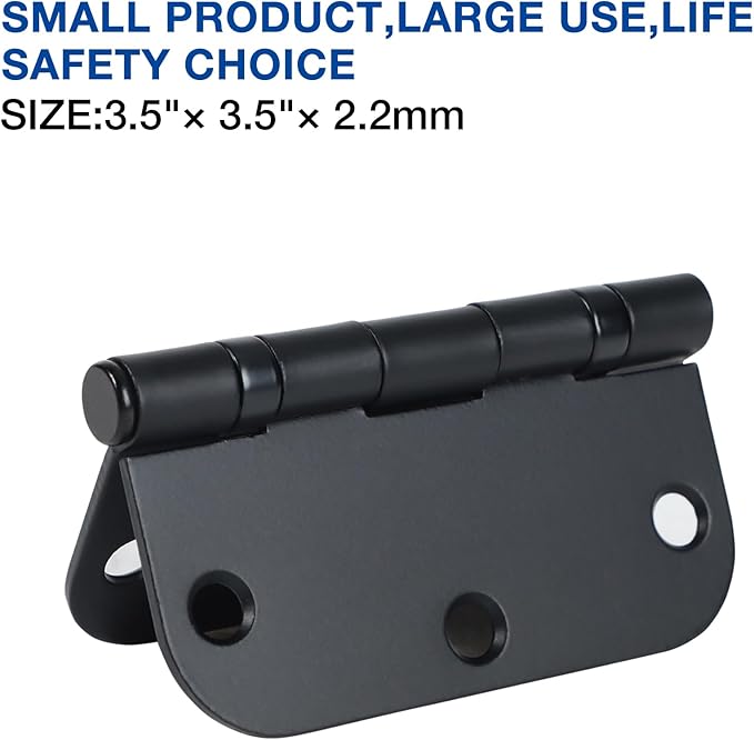 18 Pack Ball Bearing Round Matte Black Door Hinges 3.5 Inch 5/8" Radius Anti Squeak Interior 3-1/2"Flat Bifold Standard Bedroom Indoor for Doors 3 ½" Hardware Essentials House Home Decor Accessories