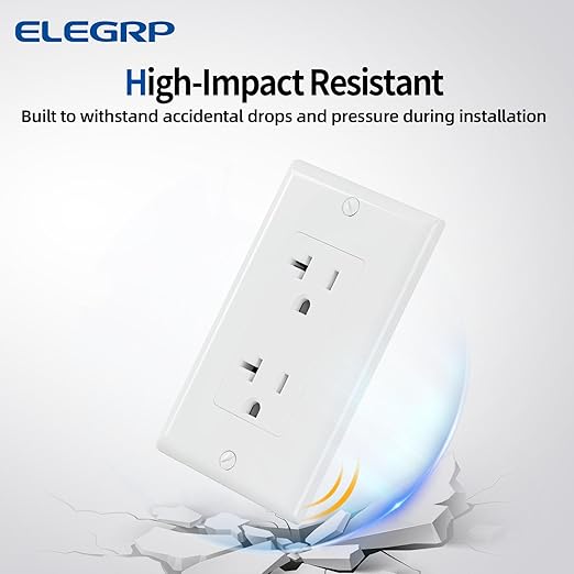 ELEGRP Glossy White Decorator Electrical Wall Outlet Receptacle, 20A 125V Standard Outlets, 2 Pole 3 Wire, Non-Tamper Resistant, NEMA 5-20R, Self-Grounding, Wall Plate Included, UL Listed, 5 Pack