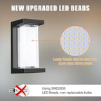 Juyace 18w Outdoor Porch Lights Exterior Lighting Fixtures Wall Mount Rectangular Modern Patio Sconces 1800Lm 6000k Aluminum Black IP65 for Garage House Front Door Entryway (2 Pack)