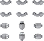 3/4 inch Liquid Tight Connector PVC Flexible Conduit Connector UL Listed Liquid Tight Connector Non-Metallic Electrical Conduit Fittings 12 Pack (6 Pcs 180D/6 Pcs 90D)