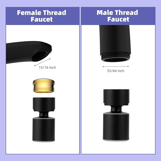 Hibbent NSF/ANSI/CAN 61 Certified Faucet Aerator, 360 Degree Swivel Kitchen Sink Aerator, CUPC Certification Dual-function Sprayer Faucet Replacement Part 55/64 Inch Female Thread - Matte Black