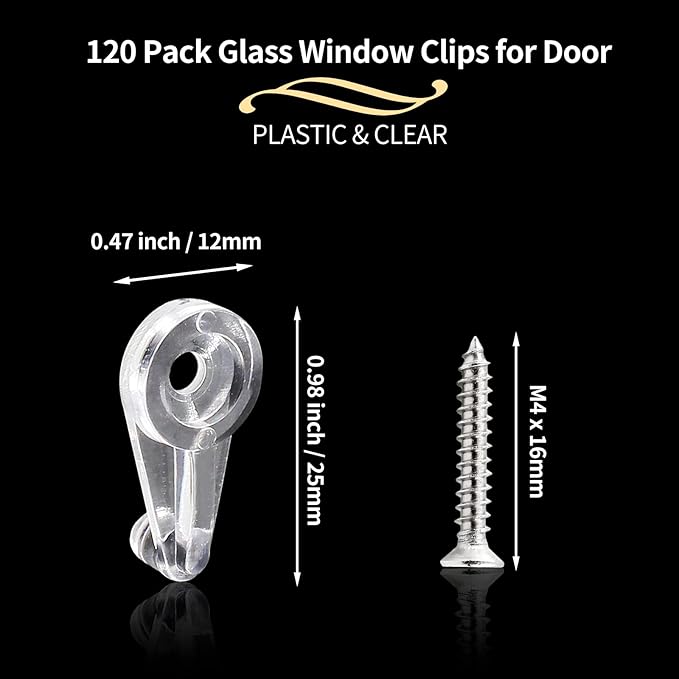 120 Pack Glass Window Retainer Clips - Clear Door Holder Cabinet Panel Bracket Screen Fixing Kit - Mirror Hanging Hardware for Vanity and Window Screen