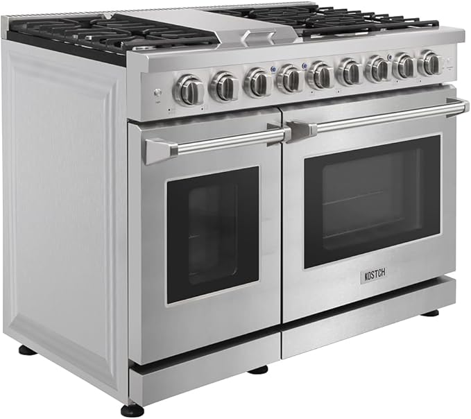 48 Inch Pro-Style Propane Gas Range with 6 Burners & 1 Griddle Cooktop, Double 4.6 cu. ft. and 2.2 cu. ft. Oven, in Stainless Steel - KOS-48RG03MLP (Stainless Steel)