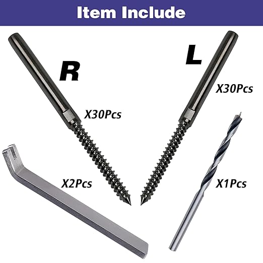 Left&Right Handed Thread Lag Screws for 1/8" Decking Cable Railing Kit/Hardware, Non-Turnbuckle System (30, Black, 1/8")